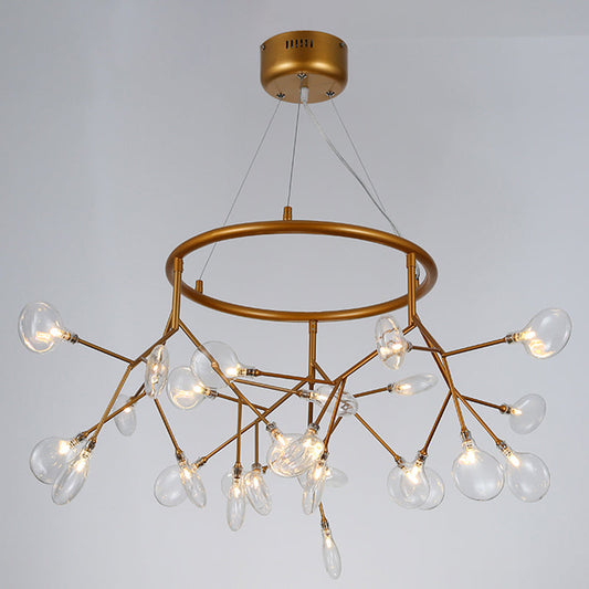 Twig Hanging Ceiling Chandelier With Glass Shade & Metal Ring - Modern Bedroom Light Fixture 27 /