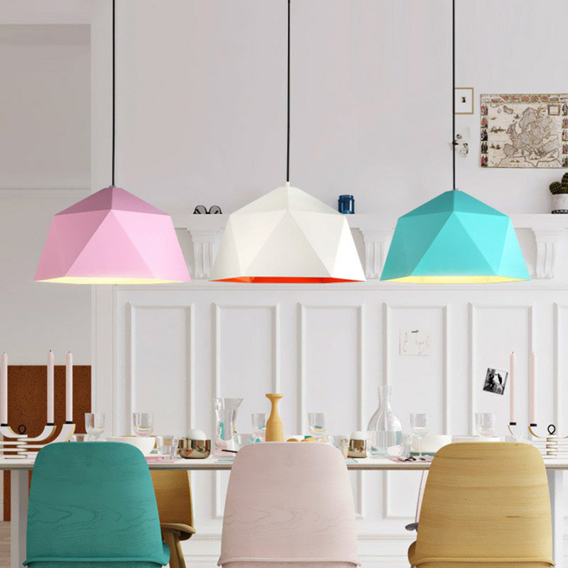 Nordic 1-Light Diamond Suspension Lamp With Metallic Finish - Perfect For Restaurants Blue / 10
