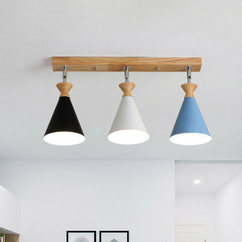 Nordic Adjustable 3-Light Semi Flush Ceiling Lamp for Living Room - Metal Conical Design