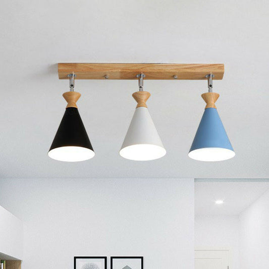 Nordic Adjustable 3-Light Semi Flush Ceiling Lamp for Living Room - Metal Conical Design