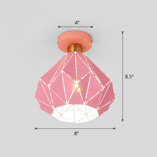 Macaron Iron Ceiling Light: Laser-Cut Diamond Shape, Semi Flush Mount, 1 Head for Corridors