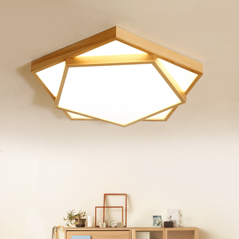 Nordic Led Wood 2-Tier Flush Light: Bedroom Ceiling Mounted Acrylic Lamp / 21.5