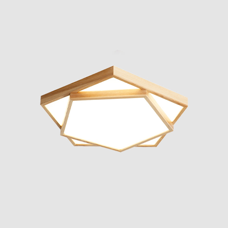Nordic LED Wood 2-Tier Flush Light: Bedroom Ceiling Mounted Acrylic Lamp