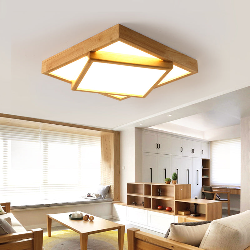 Plafonnier LED nordique en acrylique pour chambre à coucher - Luminaire encastré à 2 niveaux en bois 