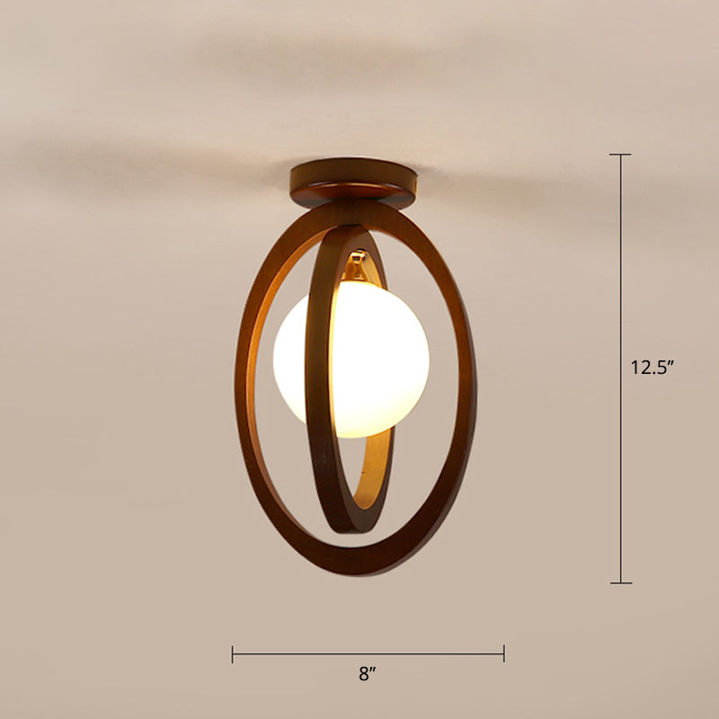Geometric Flush Mount Ceiling Light Fixture - Modern Wooden Design (1-Light, Brown)