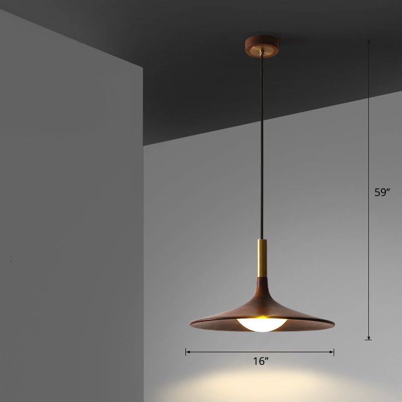 Minimalist Wooden Trumpet Pendant Led Light For Tea Room Brown / 16