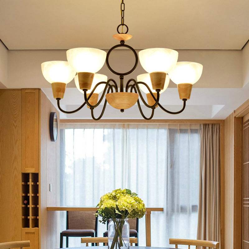 Frosted Glass Chandelier With Nordic Wood Accents For Bedroom Lighting 6 /