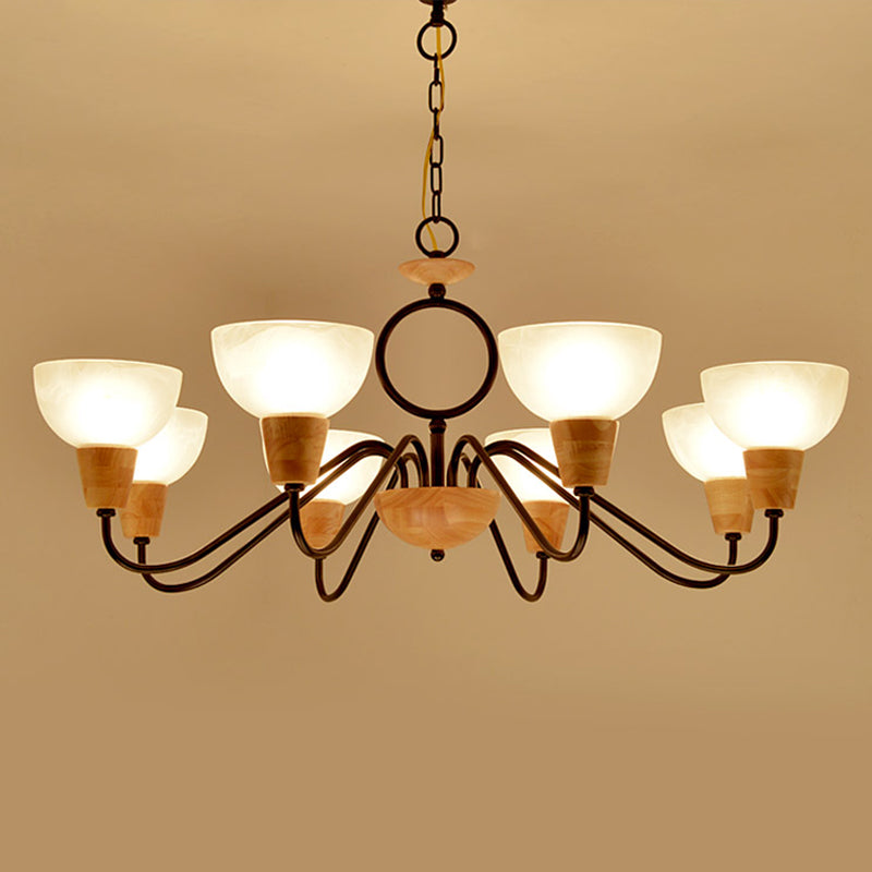 Frosted Glass Chandelier With Nordic Wood Accents For Bedroom Lighting