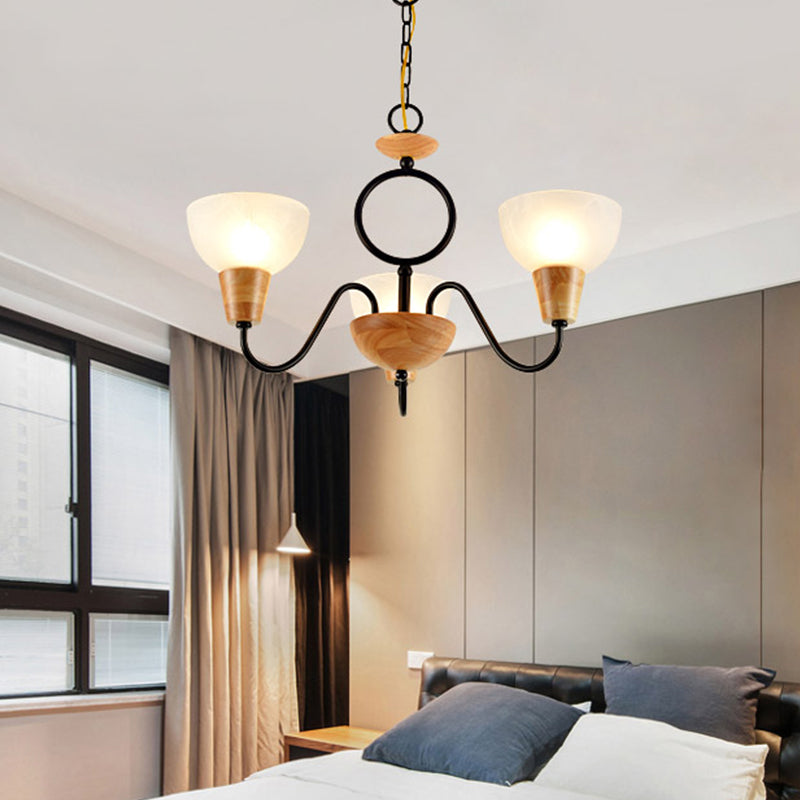 Frosted Glass Chandelier With Nordic Wood Accents For Bedroom Lighting 3 /