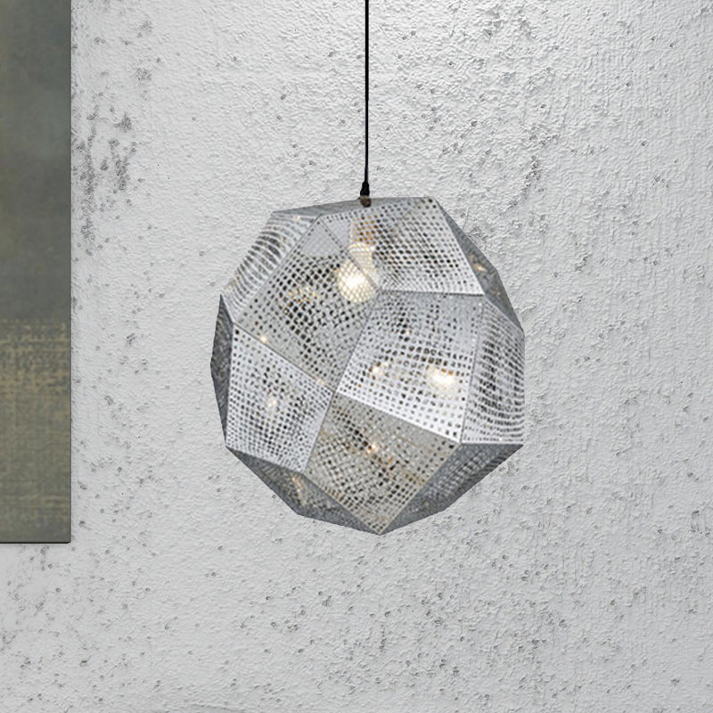 Suspension à facettes en forme de globe de 10 po/12,5 po/19 po de largeur – Métal contemporain, 1 lampe – Argent/Or/Or rose