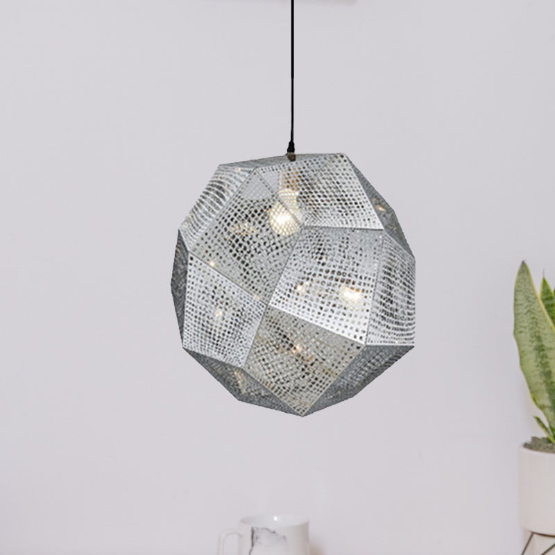 Suspension à facettes en forme de globe de 10 po/12,5 po/19 po de largeur – Métal contemporain, 1 lampe – Argent/Or/Or rose