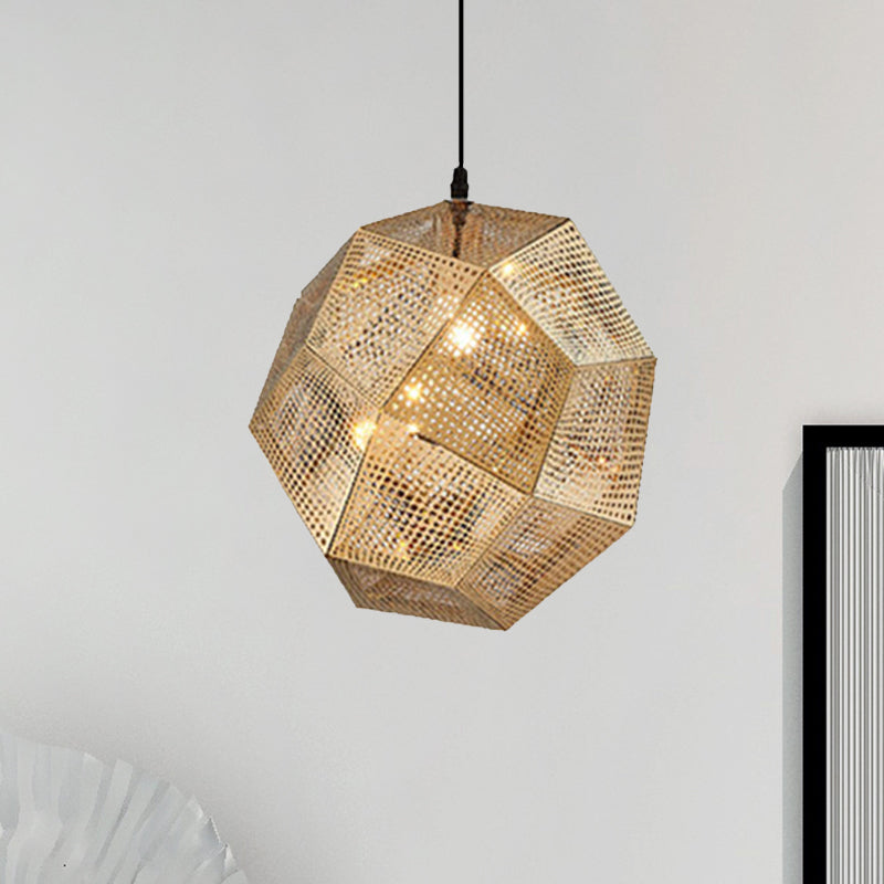 Suspension à facettes en forme de globe de 10 po/12,5 po/19 po de largeur – Métal contemporain, 1 lampe – Argent/Or/Or rose