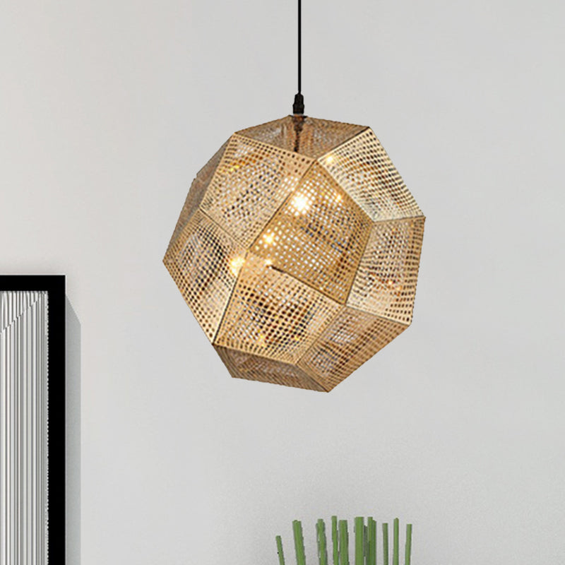 Suspension à facettes en forme de globe de 10 po/12,5 po/19 po de largeur – Métal contemporain, 1 lampe – Argent/Or/Or rose