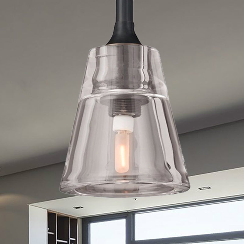 Modern Black And Brass Cone Pendant Light With Led Double Smoke Glass