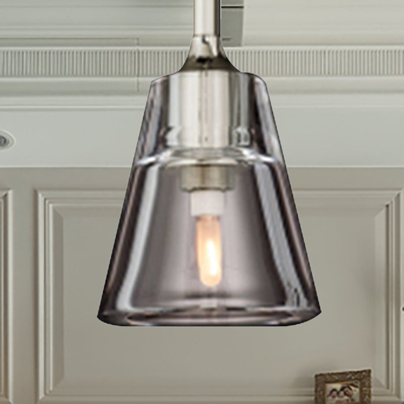 Modern Black And Brass Cone Pendant Light With Led Double Smoke Glass