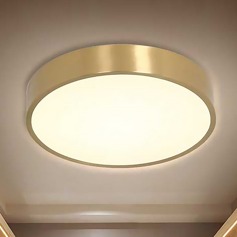 Ultra Thin Modern Brass LED Flush Mount Light, 12"/16"/19.5" Dia, Acrylic Diffuser, Warm/White, for Bedroom Ceilings