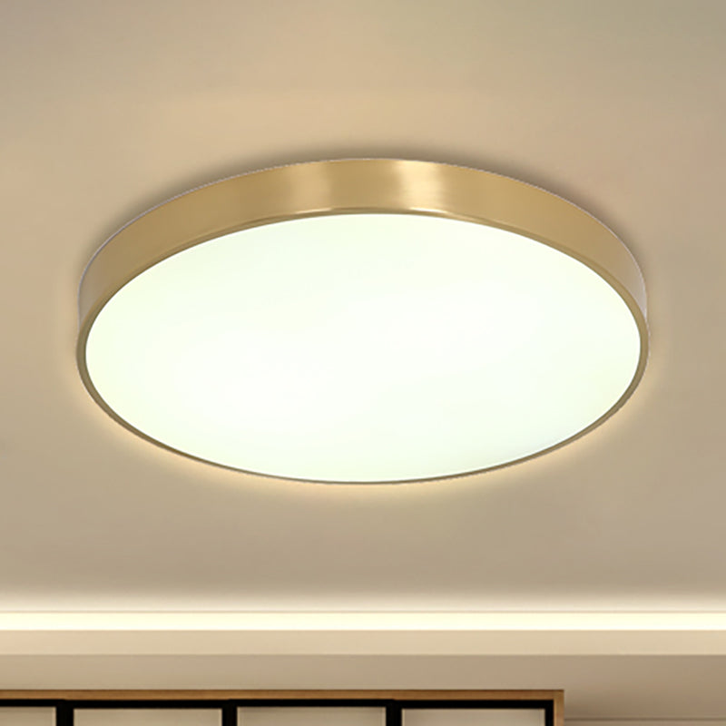 Ultra Thin Modern Brass LED Flush Mount Light, 12"/16"/19.5" Dia, Acrylic Diffuser, Warm/White, for Bedroom Ceilings
