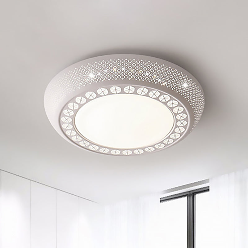 Modern Acrylic White Flush Mount Ceiling Light with Crystal Accent - 23"/42"/35" Wide Drum Shade for Bedroom & Living Room