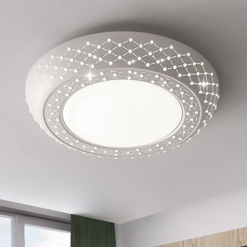 Modern Acrylic White Flush Mount Ceiling Light with Crystal Accent - 23"/42"/35" Wide Drum Shade for Bedroom & Living Room
