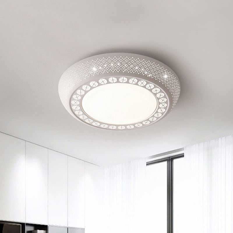 Modern Acrylic White Flush Mount Ceiling Light with Crystal Accent - 23"/42"/35" Wide Drum Shade for Bedroom & Living Room
