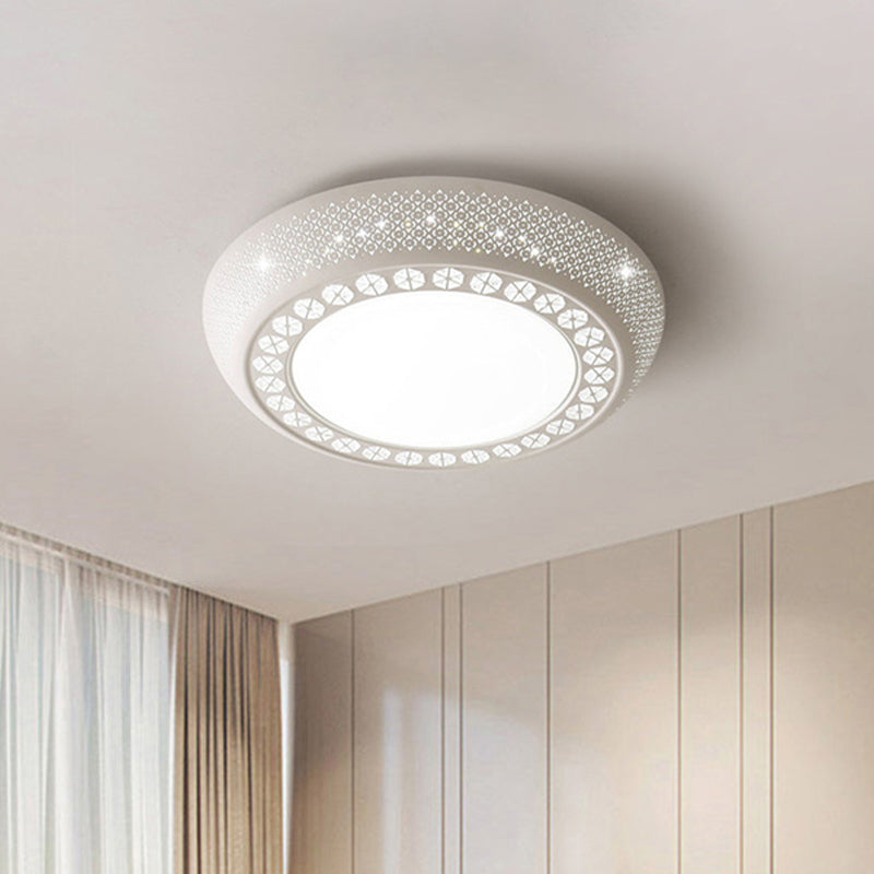 Modern Acrylic White Flush Mount Ceiling Light with Crystal Accent - 23"/42"/35" Wide Drum Shade for Bedroom & Living Room