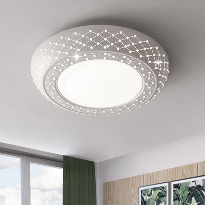 Modern Acrylic White Flush Mount Ceiling Light with Crystal Accent - 23"/42"/35" Wide Drum Shade for Bedroom & Living Room