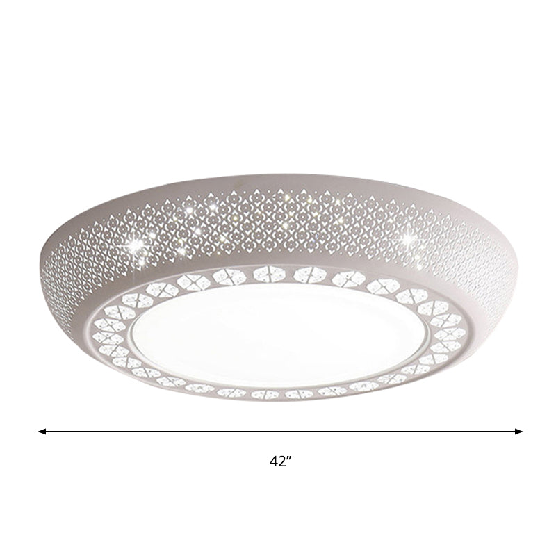 Modern Acrylic White Flush Mount Ceiling Light with Crystal Accent - 23"/42"/35" Wide Drum Shade for Bedroom & Living Room
