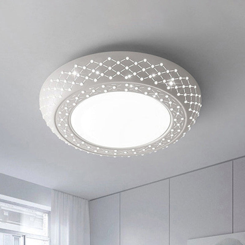 Modern Acrylic White Flush Mount Ceiling Light with Crystal Accent - 23"/42"/35" Wide Drum Shade for Bedroom & Living Room