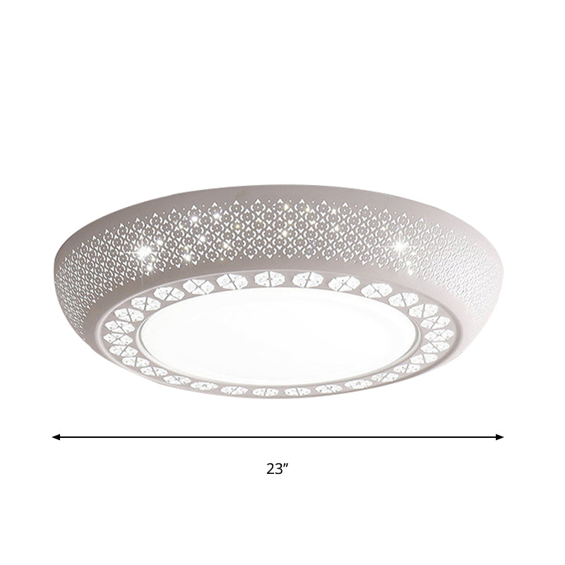 Modern Acrylic White Flush Mount Ceiling Light with Crystal Accent - 23"/42"/35" Wide Drum Shade for Bedroom & Living Room