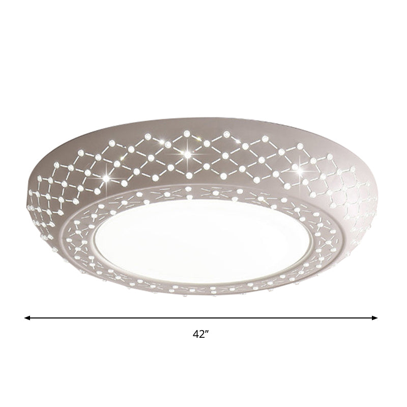 Modern Acrylic White Flush Mount Ceiling Light with Crystal Accent - 23"/42"/35" Wide Drum Shade for Bedroom & Living Room