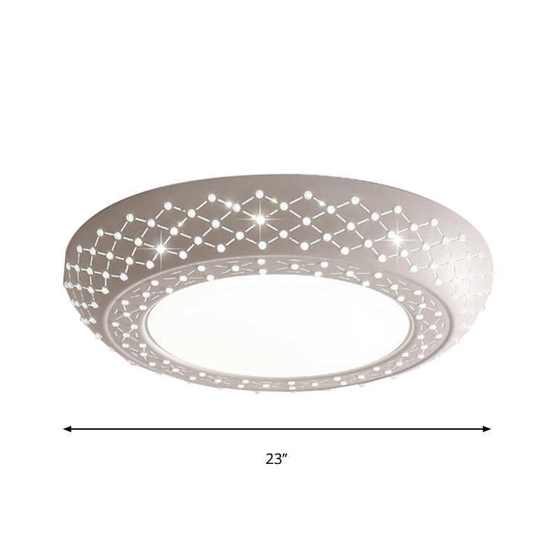 Modern Acrylic White Flush Mount Ceiling Light with Crystal Accent - 23"/42"/35" Wide Drum Shade for Bedroom & Living Room