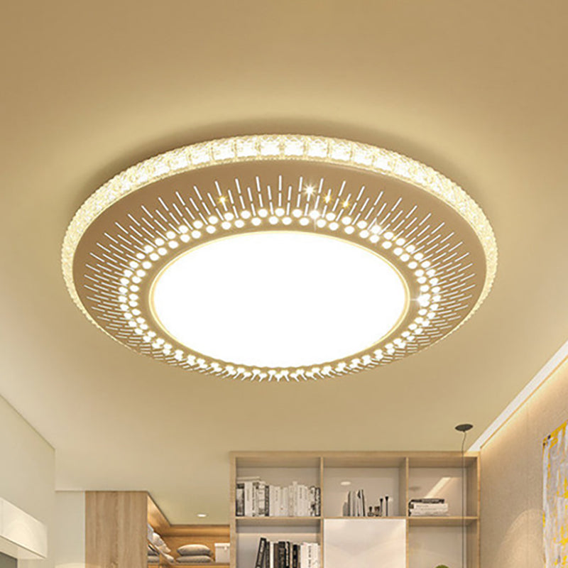 Contemporary Crystal Accent LED Ceiling Lamp - 21"/25" Round Shade - Flush Mount Fixture - White Light