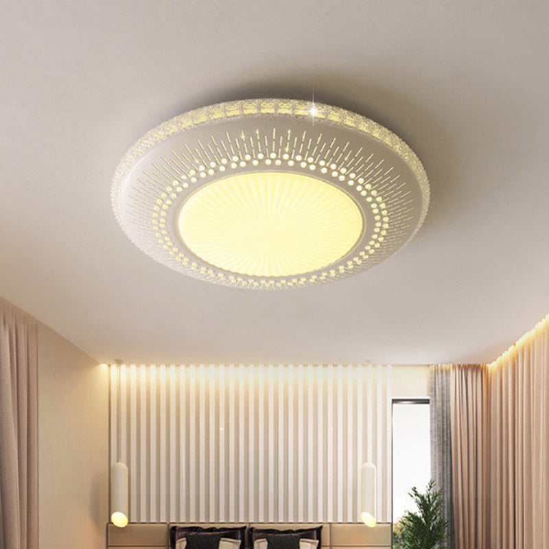 Contemporary Crystal Accent LED Ceiling Lamp - 21"/25" Round Shade - Flush Mount Fixture - White Light