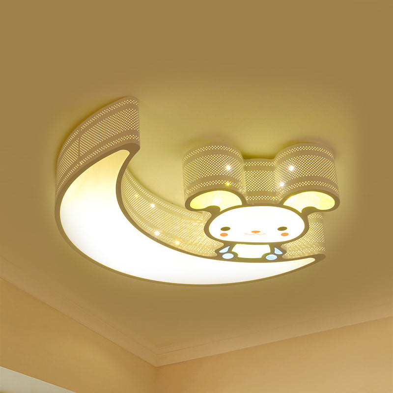 Adorable Acrylic Moon & Bunny LED Ceiling Lamp for Gamer Room