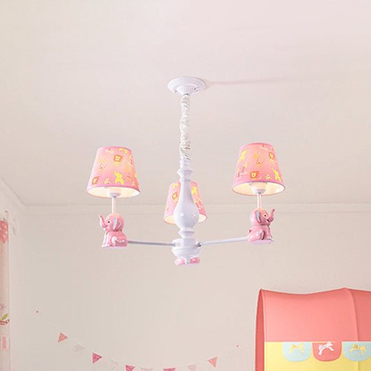 Pink Tapered Shade Elephant Metal Pendant Chandelier For Game Room 3 /