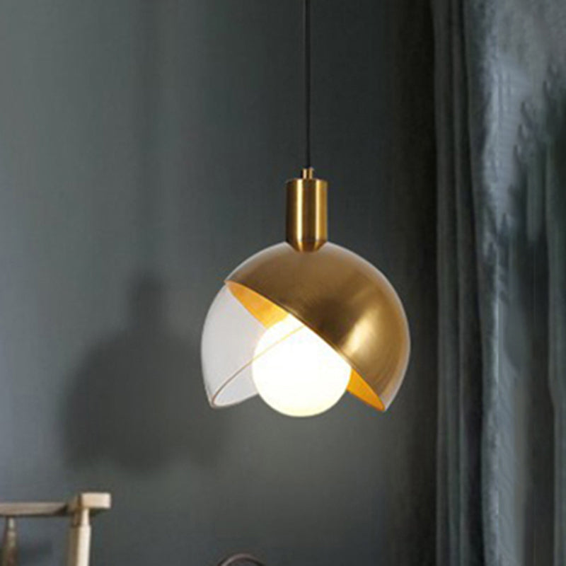 Contemporary Metal Dome Pendant Ceiling Light - 1-Light Gold Hanging Fixture with Mobile Shade