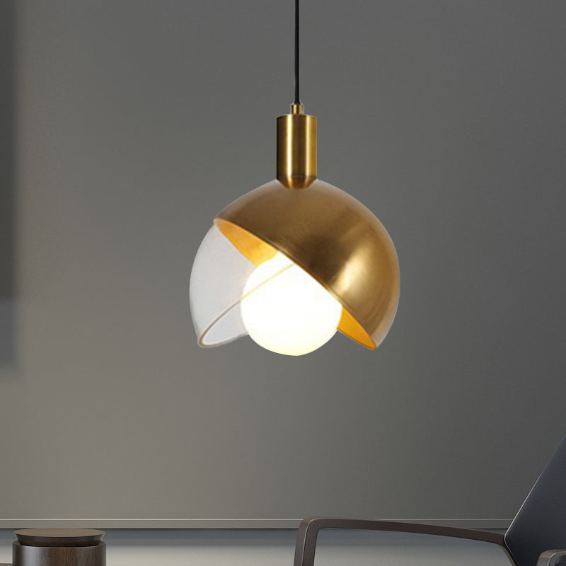 Contemporary Metal Dome Pendant Ceiling Light - Gold With Mobile Shade