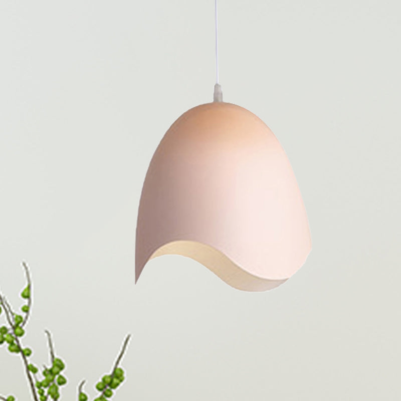 Macaron Metal Pendant Light - 9.5/12 Dia Pink/White/Blue Hanging Lamp Kit