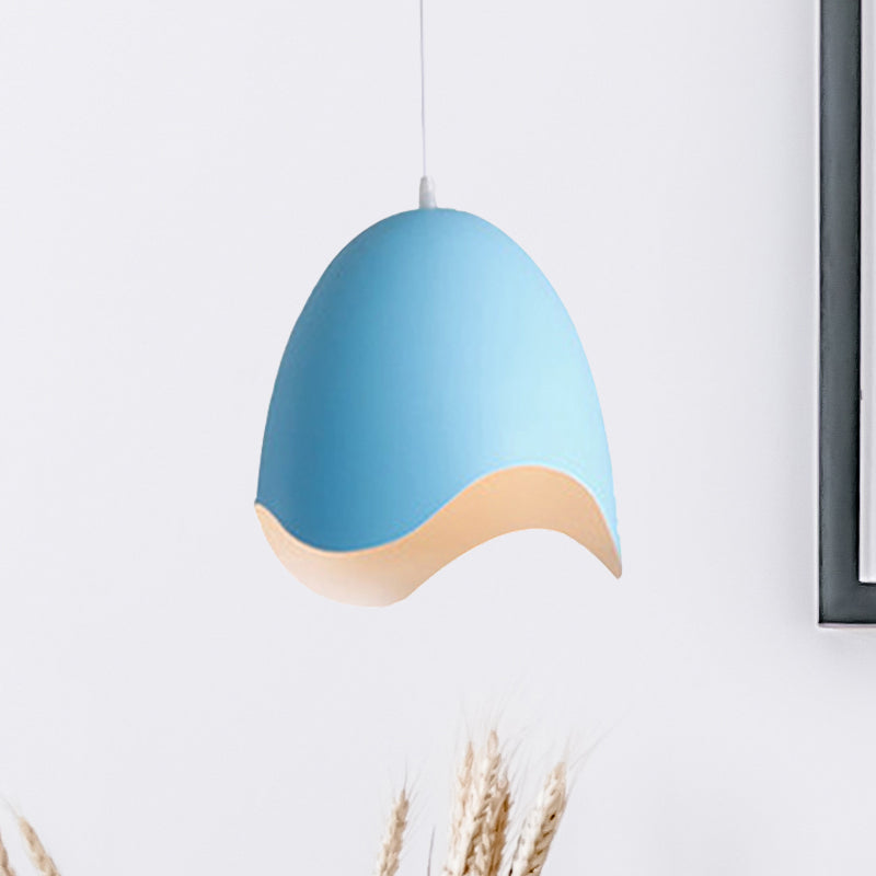 Macaron Metal Pendant Light - 9.5/12 Dia Pink/White/Blue Hanging Lamp Kit