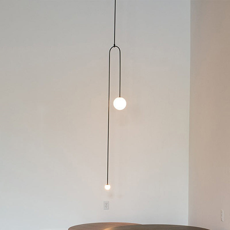 Modern Style 2-Light Living Room Pendant with Global Glass Shade - Black Suspension Lamp, 48"/64" Length
