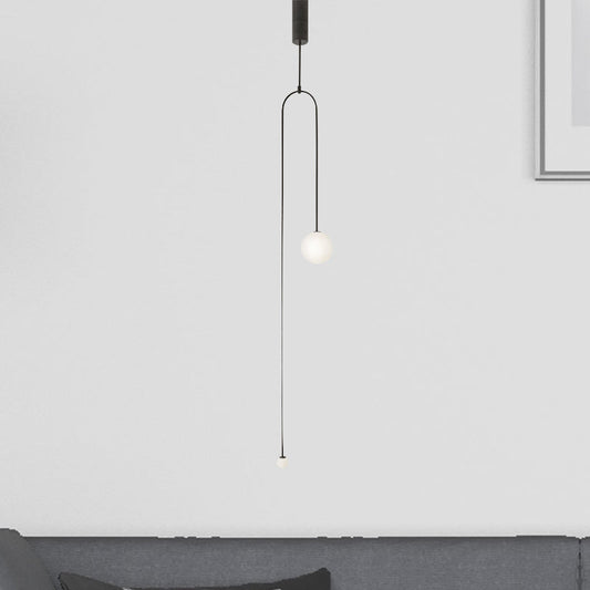 Modern Black Pendant Light For Living Room With Global Glass Shade - 48/64 Length