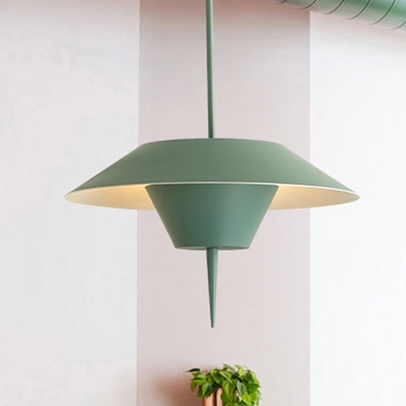 Modern Cone Hanging Ceiling Light in Grey, White & Pink - 1 Light Metal Drop Pendant with Inverted Conical Insert - Available in 12"/16" Width
