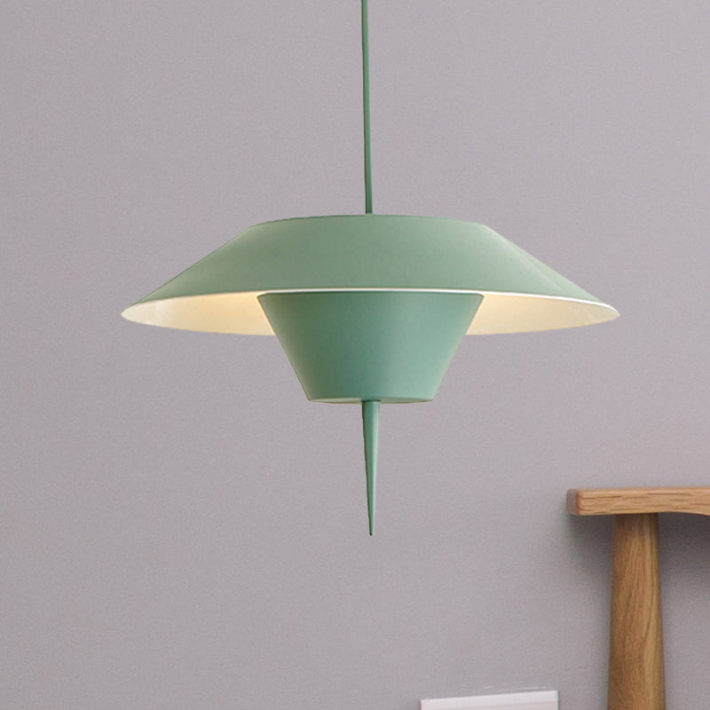 Modern Cone Hanging Ceiling Light in Grey, White & Pink - 1 Light Metal Drop Pendant with Inverted Conical Insert - Available in 12"/16" Width