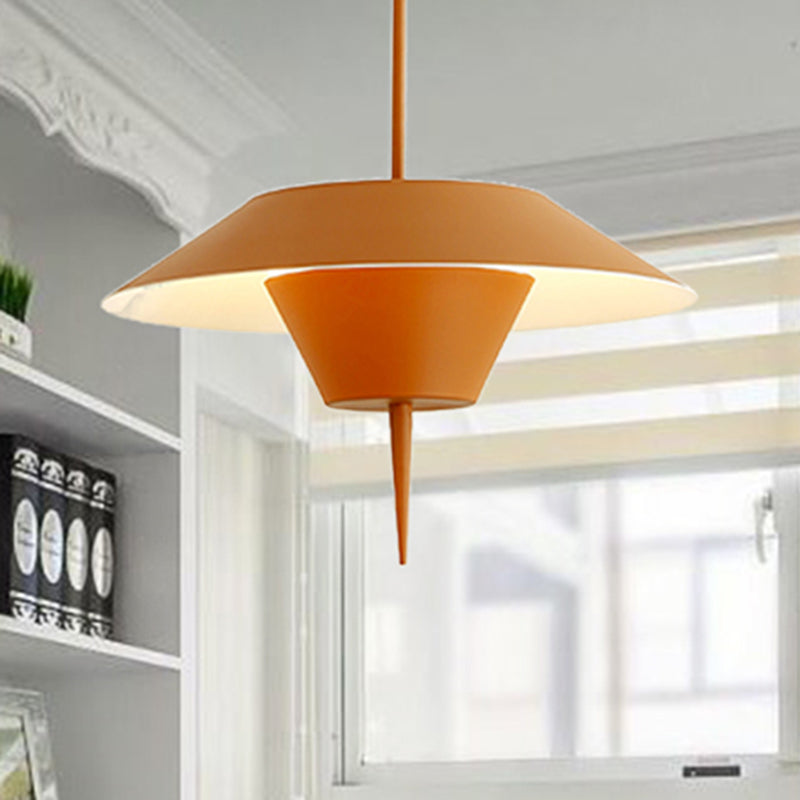 Modern Cone Hanging Ceiling Light in Grey, White & Pink - 1 Light Metal Drop Pendant with Inverted Conical Insert - Available in 12"/16" Width