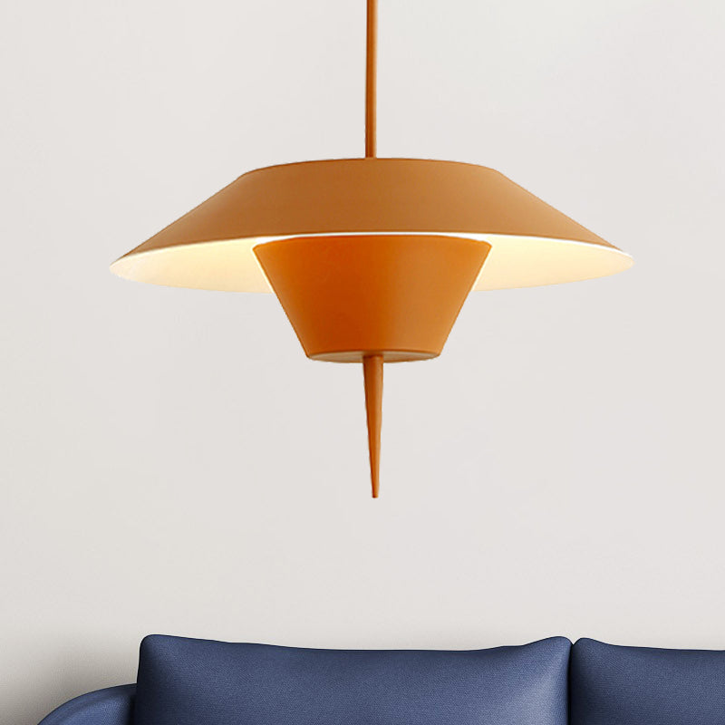 Modern Grey/White/Pink Cone Ceiling Light With Inverted Conical Insert - Metal Drop Pendant 12/16W