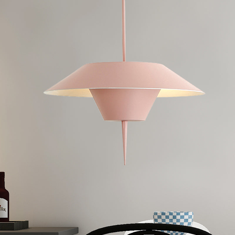 Modern Grey/White/Pink Cone Ceiling Light With Inverted Conical Insert - Metal Drop Pendant 12/16W