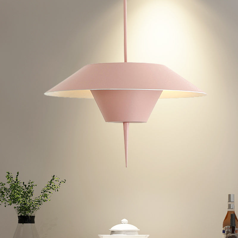 Modern Grey/White/Pink Cone Ceiling Light With Inverted Conical Insert - Metal Drop Pendant 12/16W