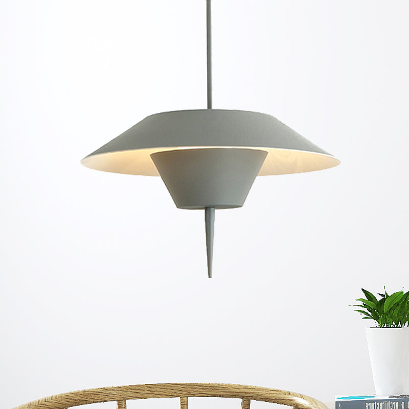 Modern Grey/White/Pink Cone Ceiling Light With Inverted Conical Insert - Metal Drop Pendant 12/16W