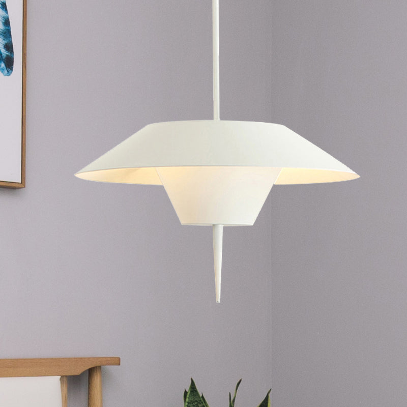 Modern Grey/White/Pink Cone Ceiling Light With Inverted Conical Insert - Metal Drop Pendant 12/16W