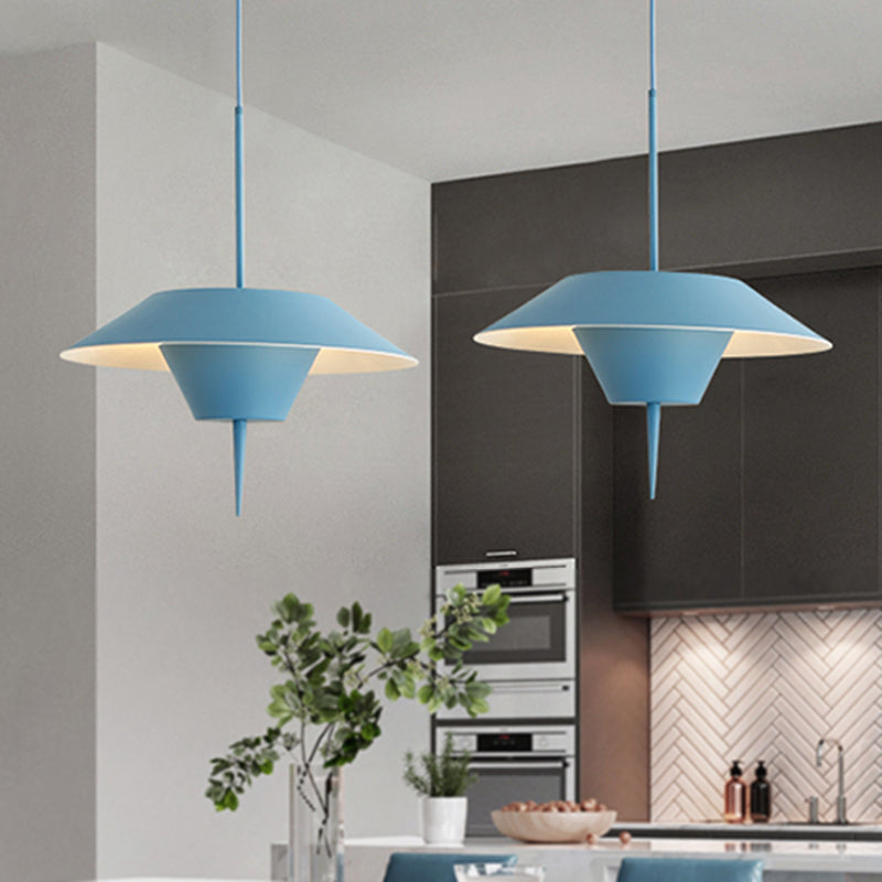 Modern Cone Hanging Ceiling Light in Grey, White & Pink - 1 Light Metal Drop Pendant with Inverted Conical Insert - Available in 12"/16" Width